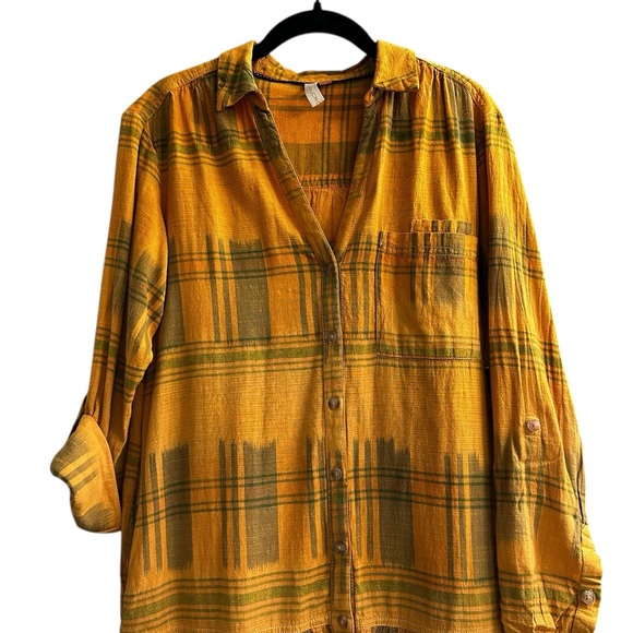 PILCRO Anthropologie Tangier Dress Tunic Shirt Mustard Yellow Plaid Size Med - Picture 3 of 12